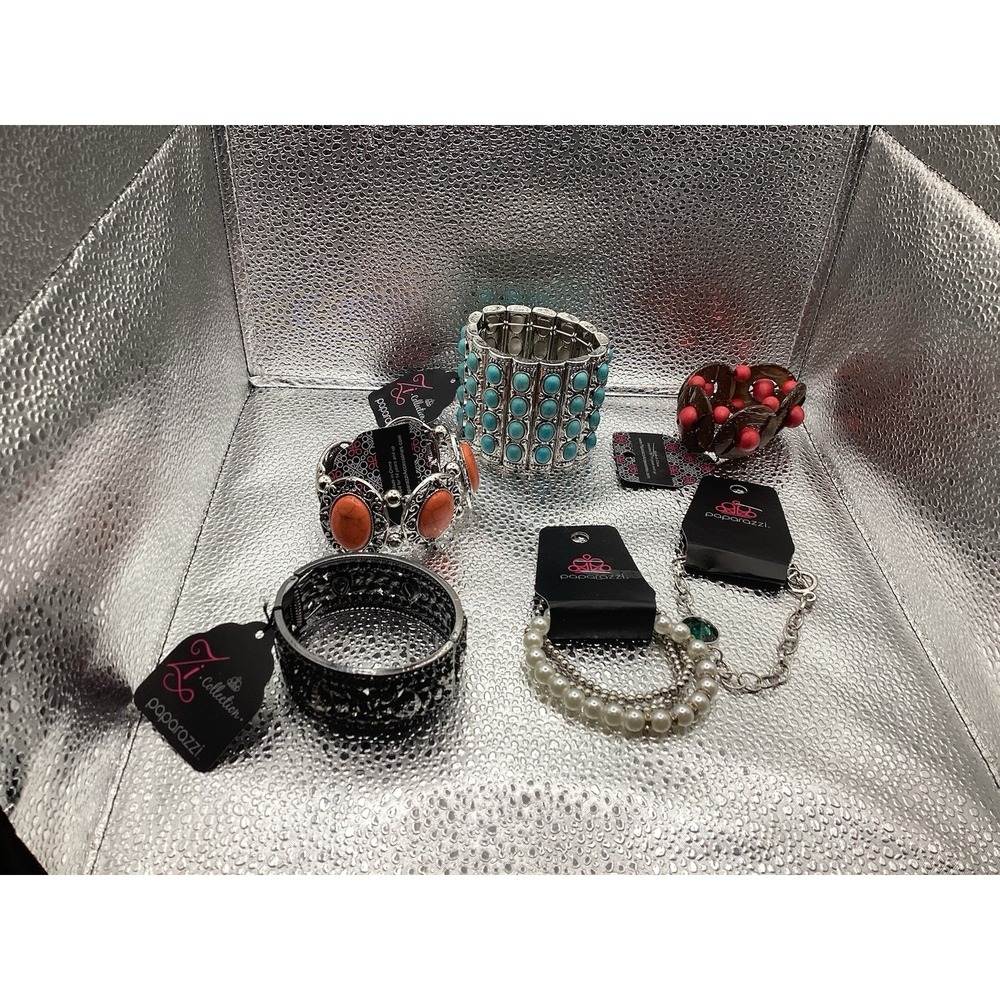 Paparazzi Lot Of 6 Bracelets- Multiple Styles hematite turquoise Orange Pearl